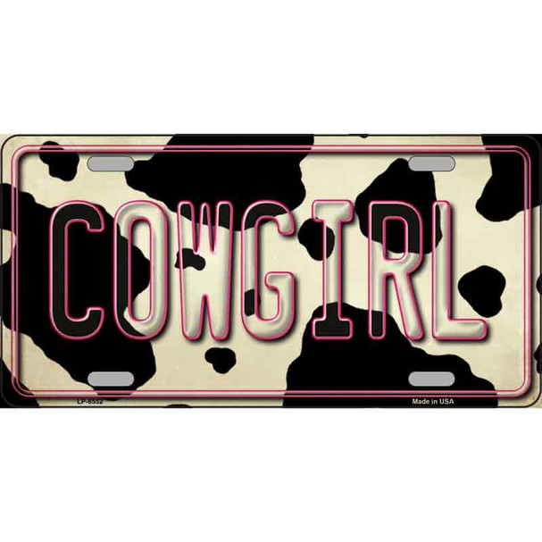 Cowgirl Cow Metal Novelty License Plate