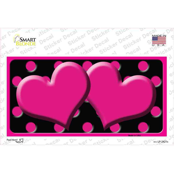 Hot Pink Black Polka Dot Hot Pink Center Hearts Novelty Sticker Decal