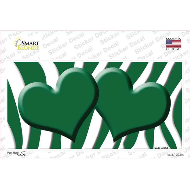 Green White Zebra Green Centered Hearts Novelty Sticker Decal