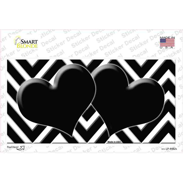 Black White Chevron Black Center Hearts Novelty Sticker Decal