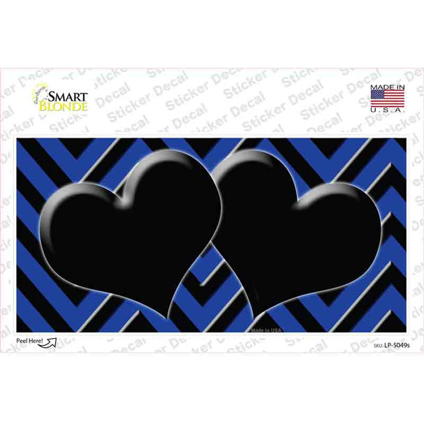 Blue Black Chevon Hearts Novelty Sticker Decal