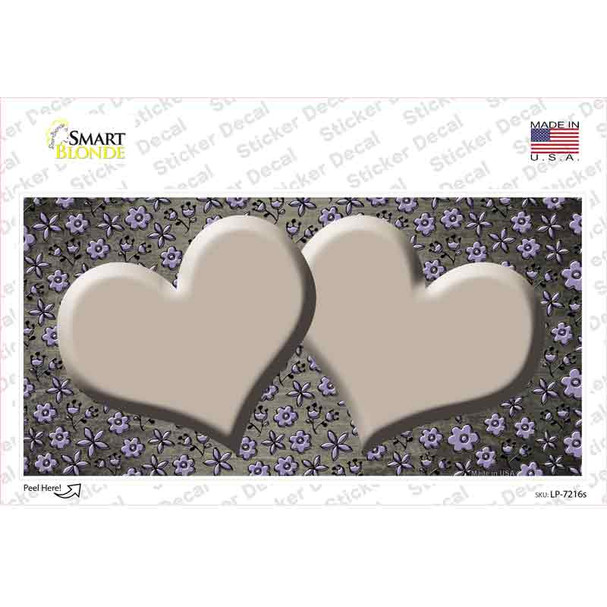 Tan Purple Flowers Hearts Oil Rubbed Novelty Sticker Decal