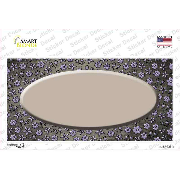 Tan Purple Flowers Oval Oil Rubbed Novelty Sticker Decal