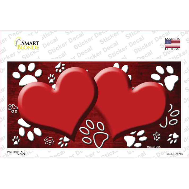 Paw Heart Red White Novelty Sticker Decal