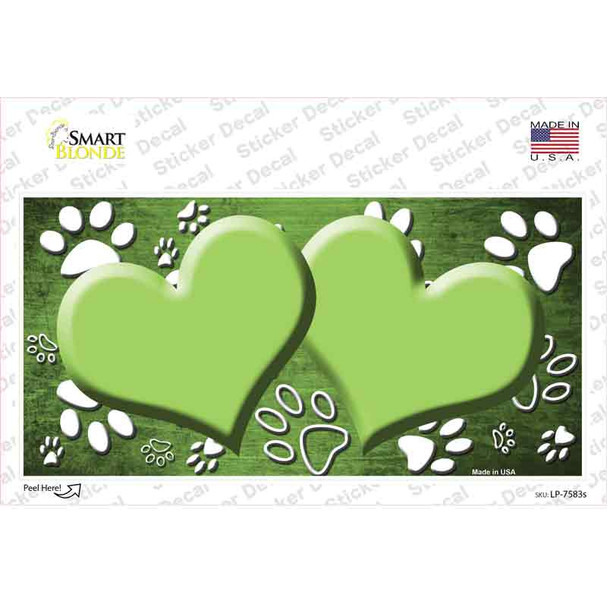 Paw Heart Lime Green White Novelty Sticker Decal
