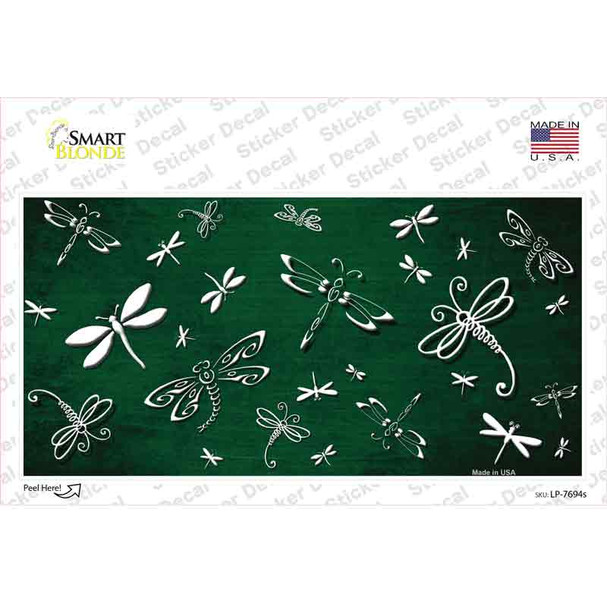 Green White Dragonfly Oil Rubbed Novelty Sticker Decal