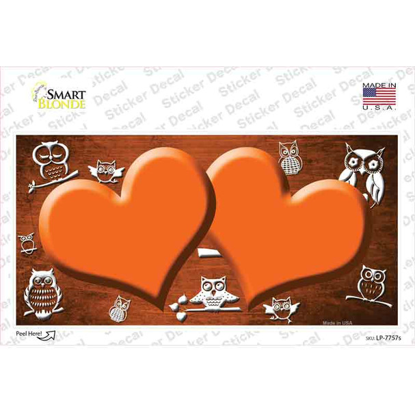 Orange White Owl Hearts Oil Rubbed Novelty Sticker Decal