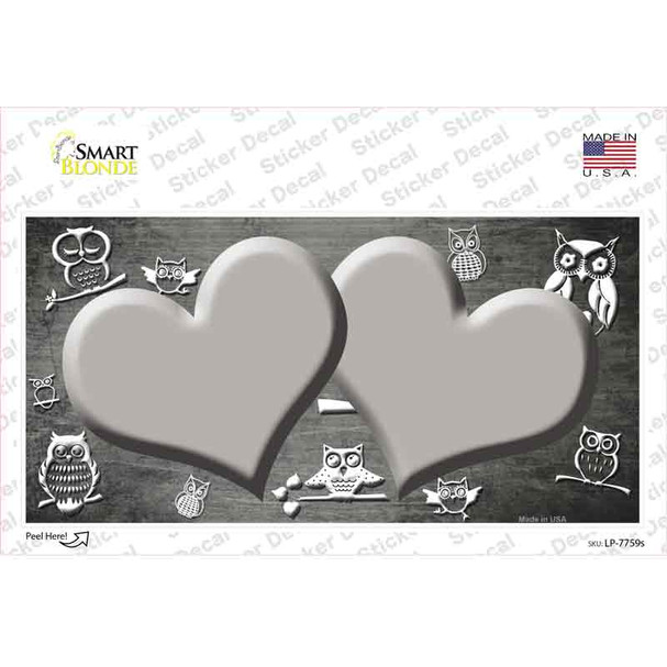 Gray White Owl Hearts Oil Rubbed Novelty Sticker Decal