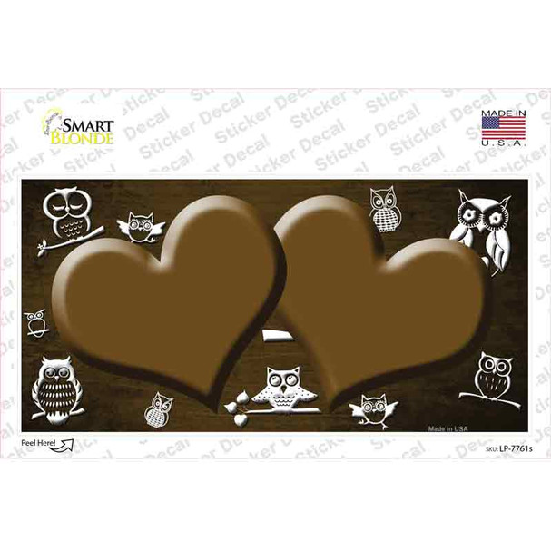 Brown White Owl Hearts Oil Rubbed Novelty Sticker Decal