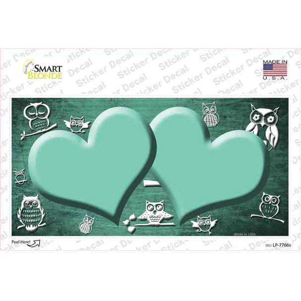 Mint White Owl Hearts Oil Rubbed Novelty Sticker Decal