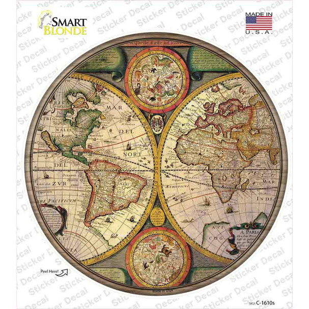 World Hemispheres Map Novelty Circle Sticker Decal