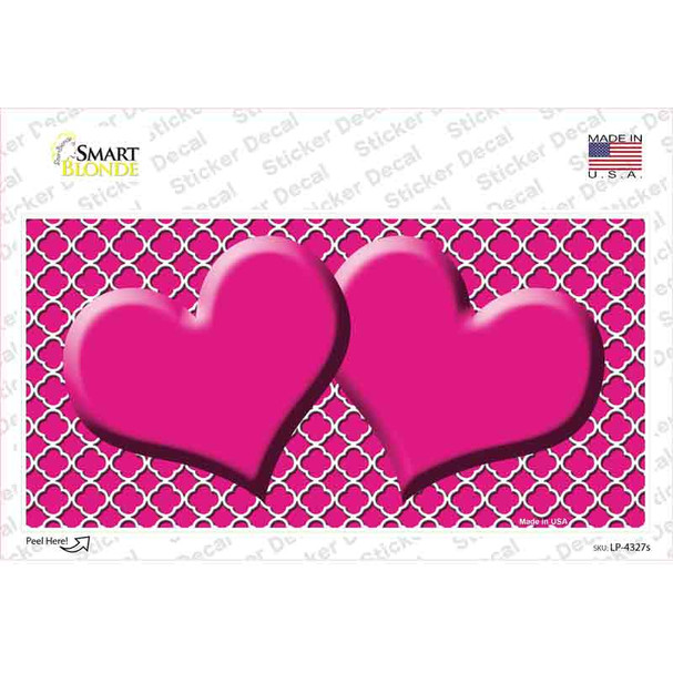 Pink White Quatrefoil Hot Pink Center Hearts Novelty Sticker Decal