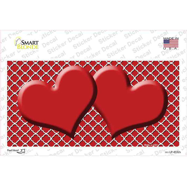 Red White Quatrefoil Red Center Hearts Novelty Sticker Decal