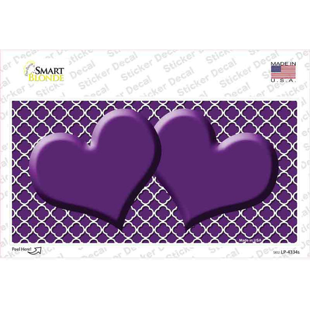 Purple White Quatrefoil Purple Center Hearts Novelty Sticker Decal