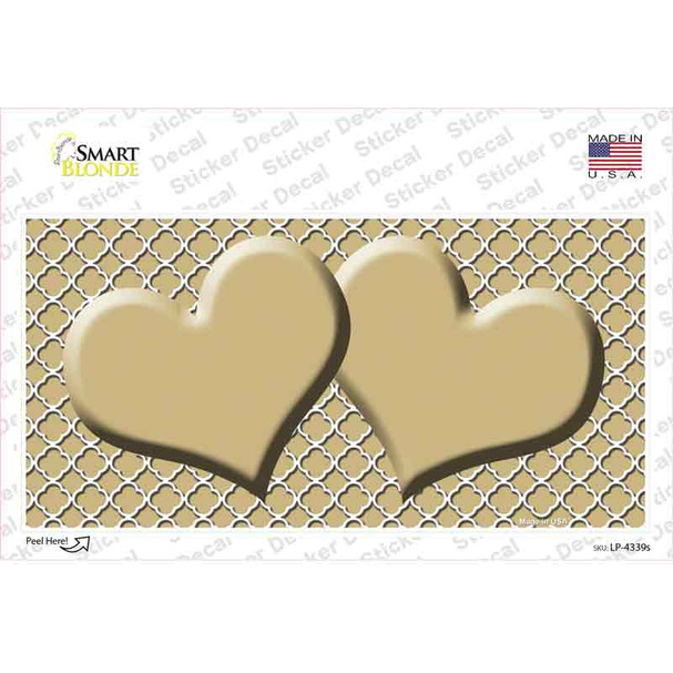 Gold White Quatrefoil Gold Center Hearts Novelty Sticker Decal