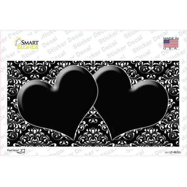 Black White Damask Center Hearts Novelty Sticker Decal