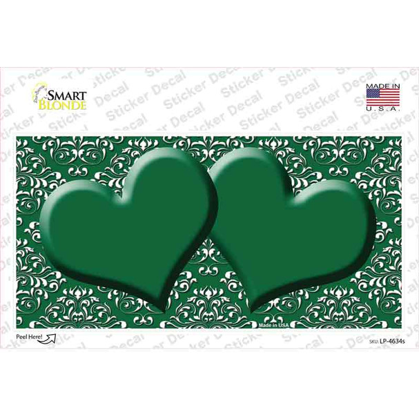 Green White Damask Center Hearts Novelty Sticker Decal