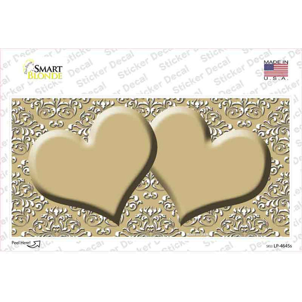 Gold White Damask Center Hearts Novelty Sticker Decal