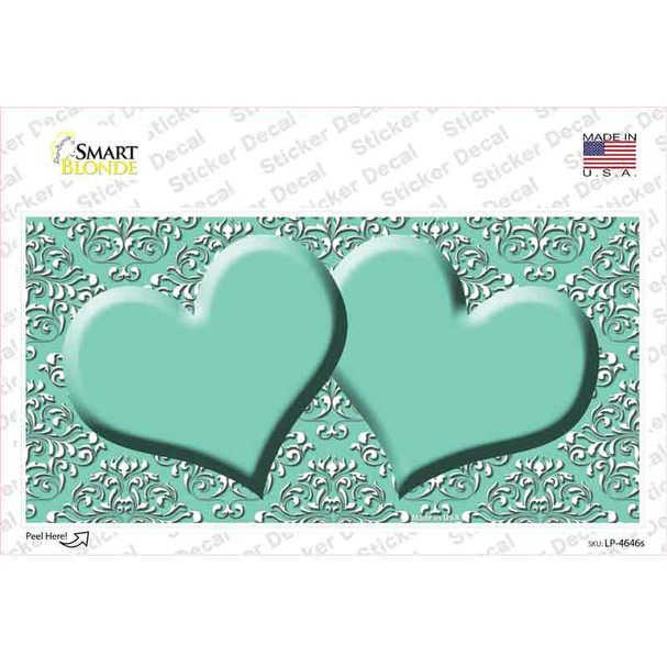 Mint White Damask Center Hearts Novelty Sticker Decal