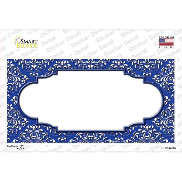 Blue White Damask Center Scalloped Novelty Sticker Decal