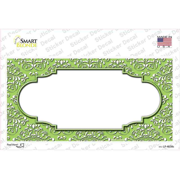 Lime Green White Damask Center Scalloped Novelty Sticker Decal