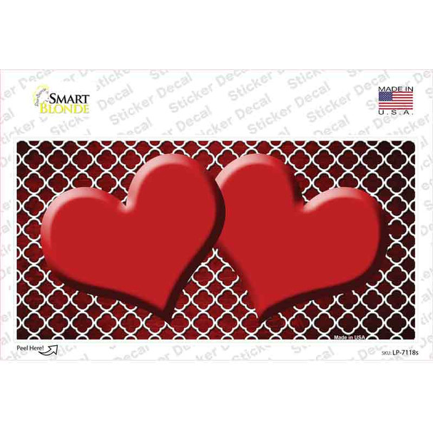 Red White Quatrefoil Hearts Oil Rubbed Novelty Sticker Decal