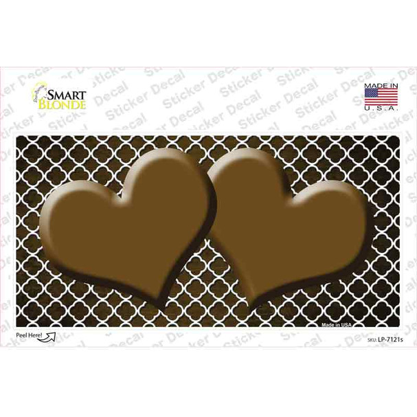 Brown White Quatrefoil Hearts Oil Rubbed Novelty Sticker Decal