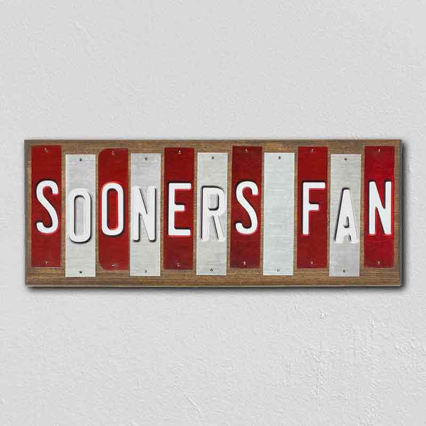 Sooners Fan Team Colors College Fun Strips Novelty Wood Sign WS-919