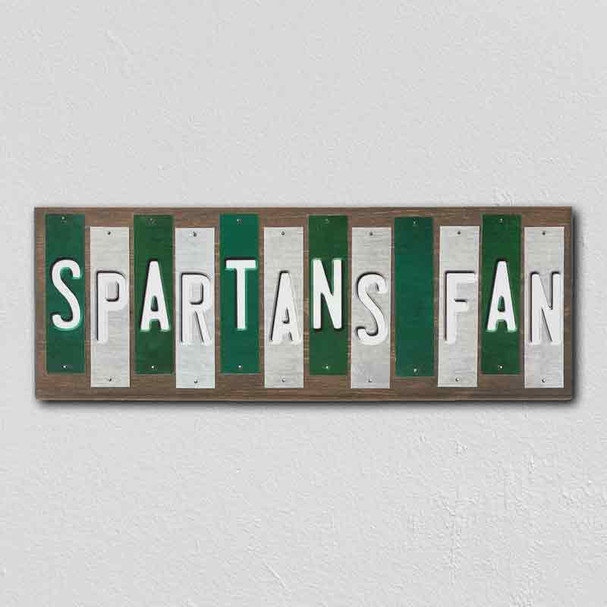 Spartans Fan Team Colors College Fun Strips Novelty Wood Sign WS-977