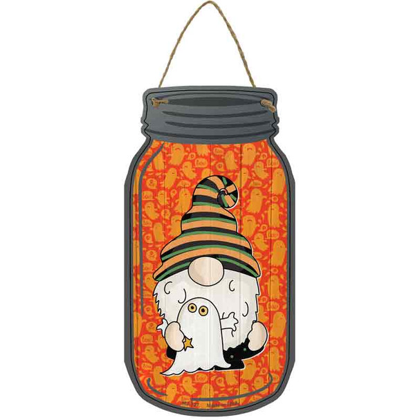 Gnome With Ghost Novelty Metal Mason Jar Sign