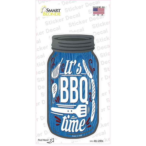 BBQ Time Blue Novelty Mason Jar Sticker Decal