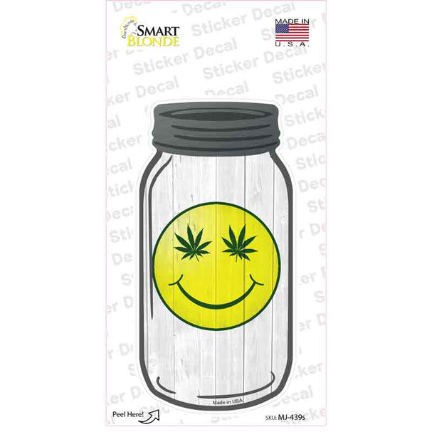 Smiley Marijuana Leaf Novelty Mason Jar Sticker Decal