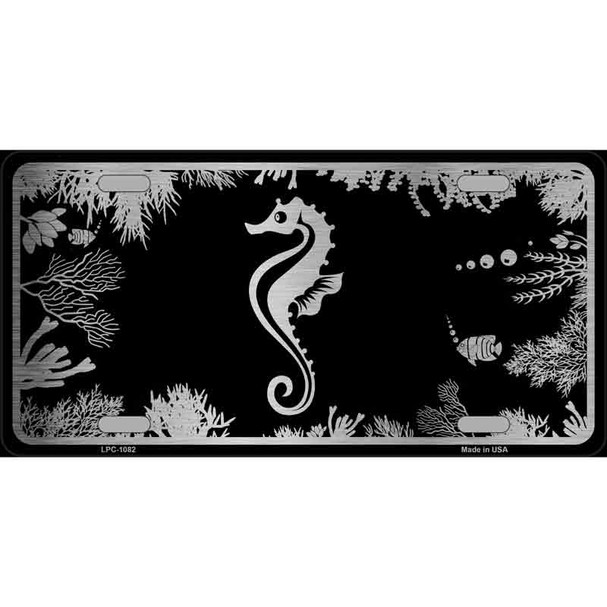 Sea Horse Black Brushed Chrome Novelty Metal License Plate