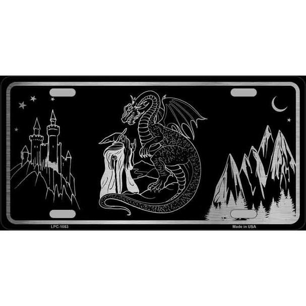 Wizards And Dragons Black Brushed Chrome Novelty Metal License Plate