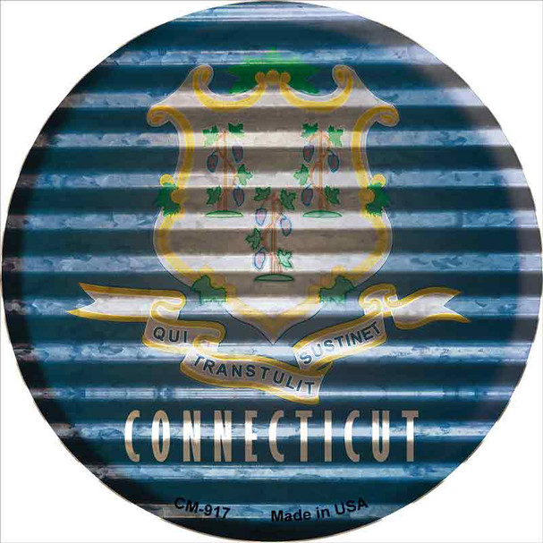 Connecticut Flag Corrugated Effect Novelty Circle Coaster Set of 4