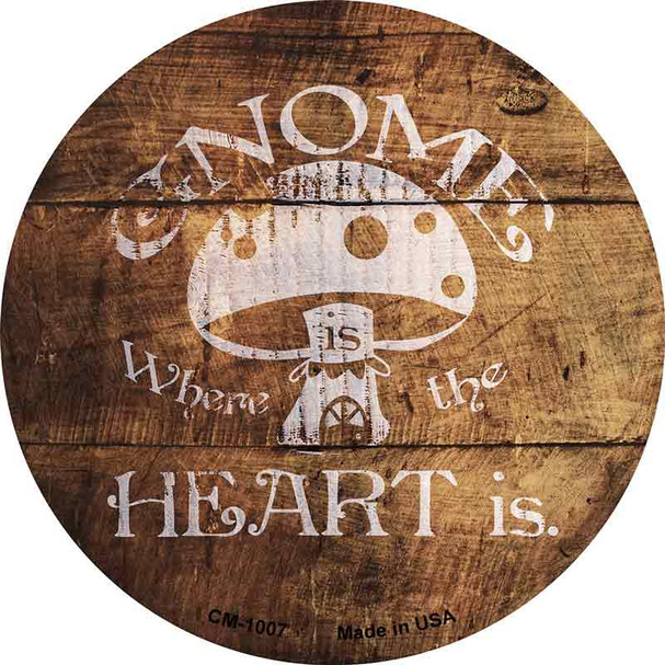Gnome Where Home Is Wood Novelty Circle Coaster Set of 4
