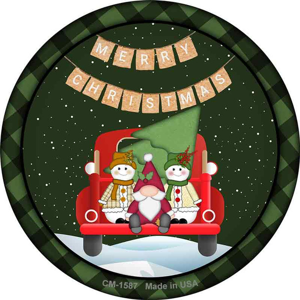 Merry Christmas Truck Novelty Circle Coaster Set of 4