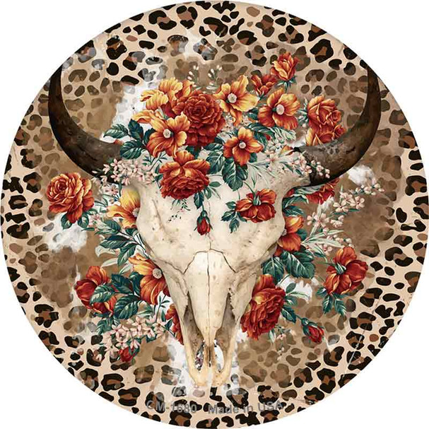 Cow Skull In Flowers Novelty Circle Coaster Set of 4