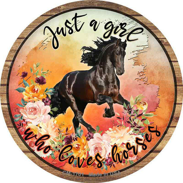 Just A Girl Loves Horses Orange Novelty Circle Coaster Set of 4