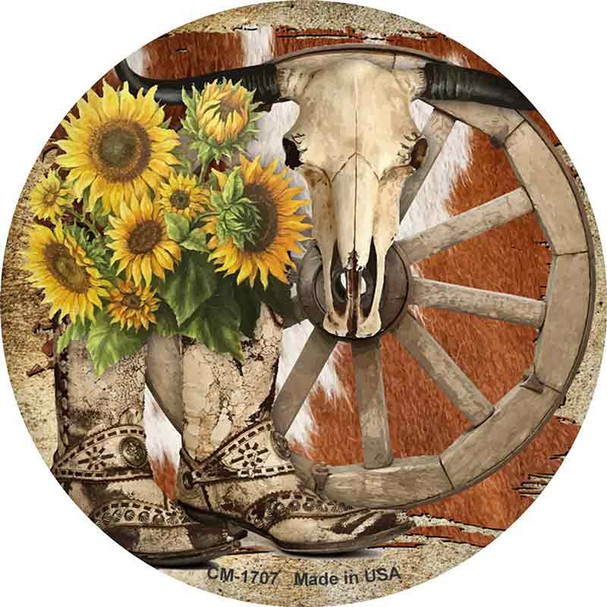 Boots Cow Skull Barn Novelty Circle Coaster Set of 4