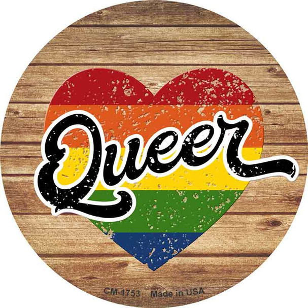 Queer Heart On Wood Novelty Circle Coaster Set of 4