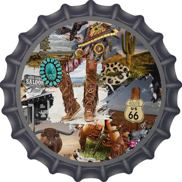 Rte 66 Western Scenery Collage Novelty Metal Bottle Cap Sign