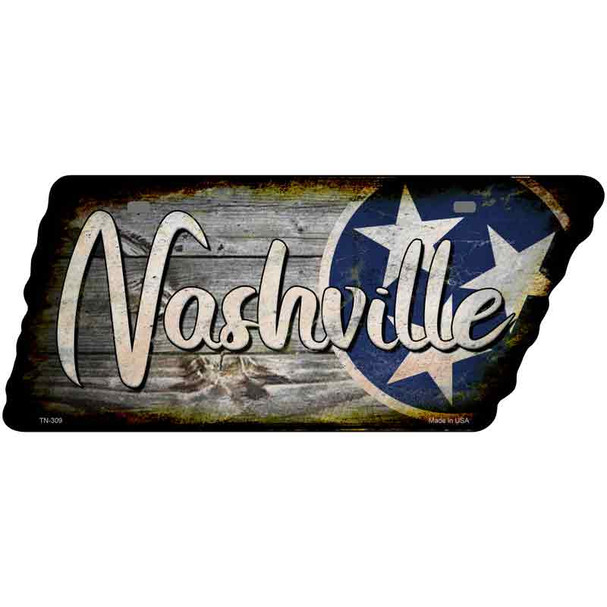 Nashville Tri Star on Wood Novelty Rusty Effect Metal Tennessee License Plate Tag