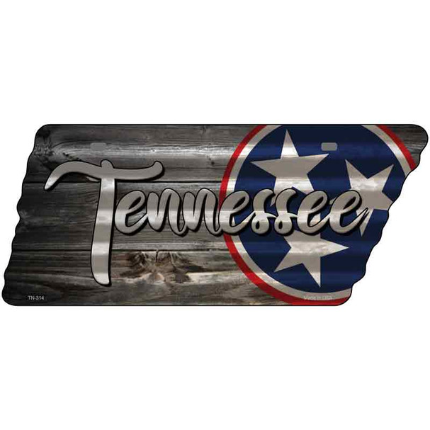 Tennessee Tri Star on Wood Novelty Corrugated Effect Metal Tennessee License Plate Tag