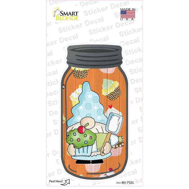 Gnome With Green Cupcake Novelty Mason Jar Sticker Decal