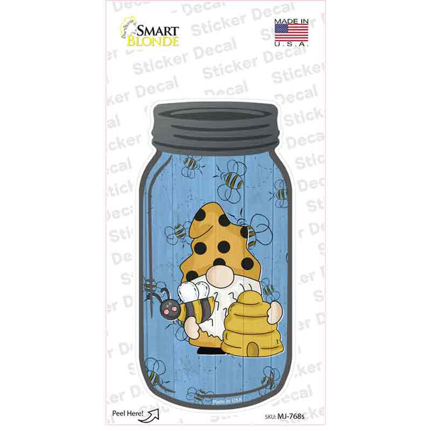 Gnome With Bee Hive Blue Novelty Mason Jar Sticker Decal