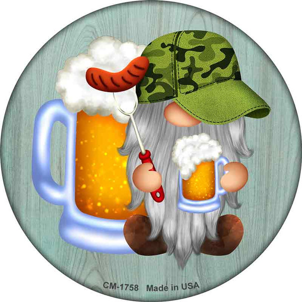 Beer Camo Grilling Gnome Novelty Circle Coaster Set of 4