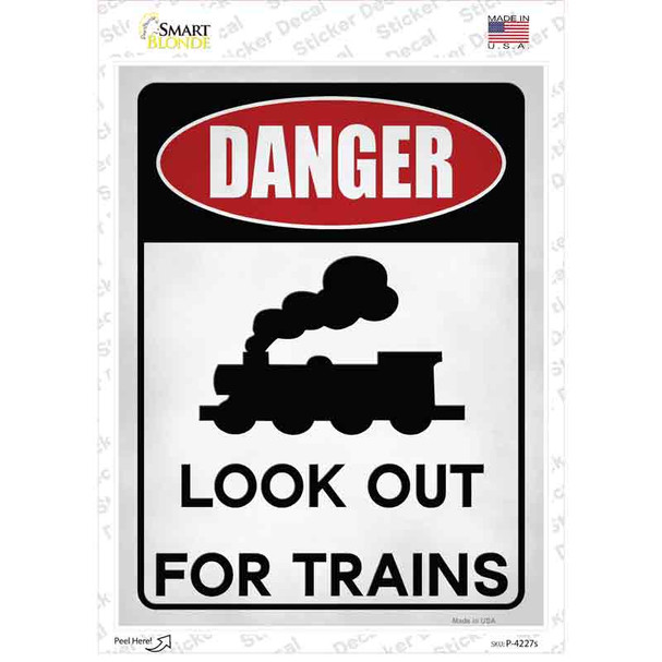 Danger Look Out Trains Novelty Rectangle Sticker Decal