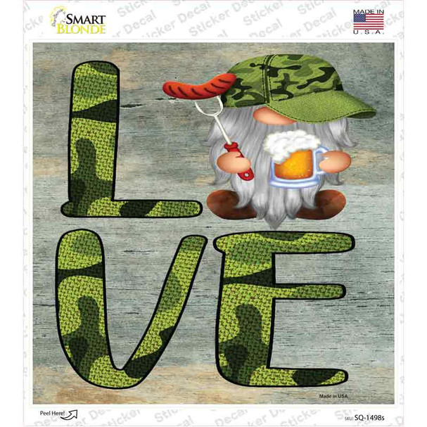 Camo Love Grilling Gnome Novelty Square Sticker Decal