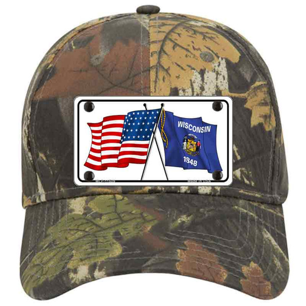 Wisconsin Crossed US Flag Novelty License Plate Hat